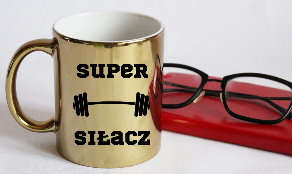 Kubek złoty prezent z nadrukiem „Super Siłacz” – siłownia #3