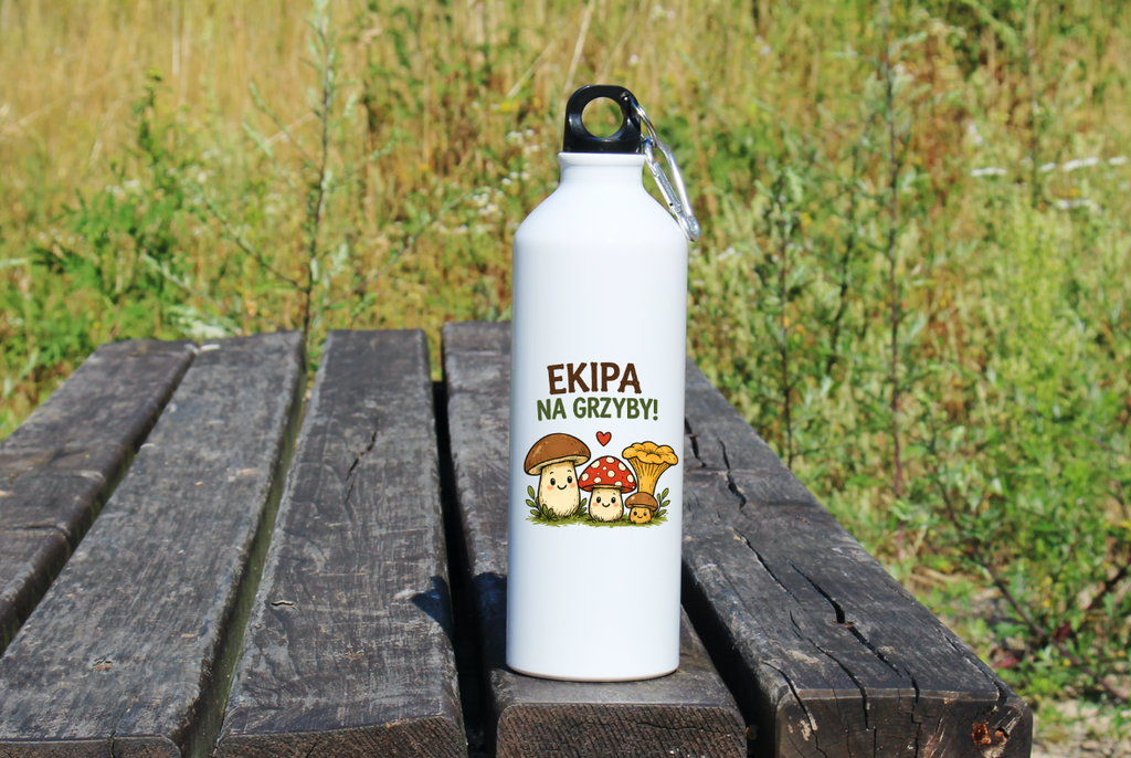 Butelka biała 800 ml z nadrukiem „Ekipa na grzyby” – na grzyby, do lasu #10