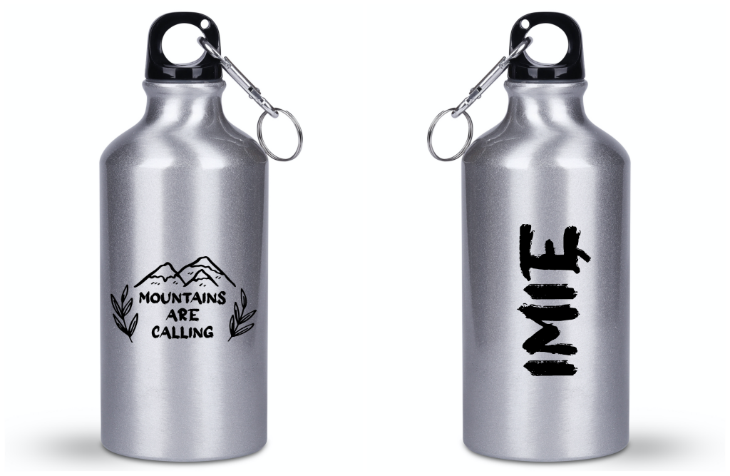 Butelka srebrna 400 ml z nadrukiem „Mountains are calling” – góry, treking #8