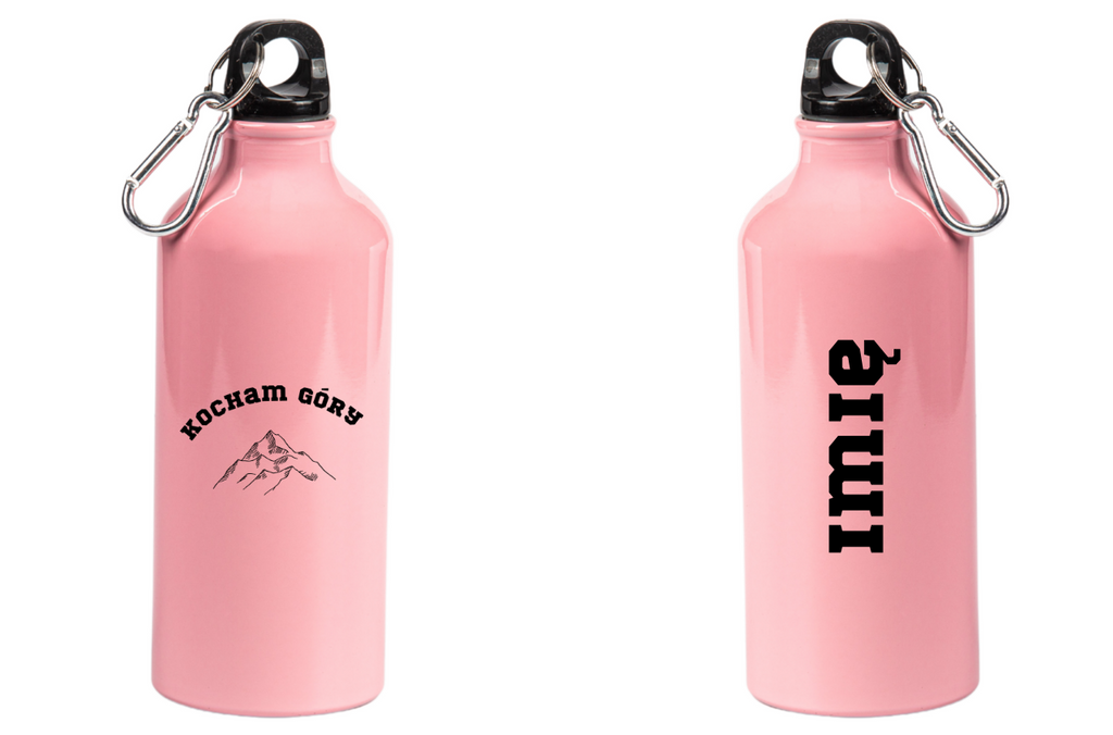 Butelka różowa 600 ml z nadrukiem "Kocham Góry" i grafiką góry #6