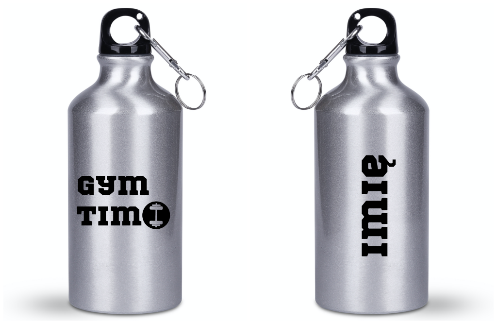 Bidon srebrny 400 ml z nadrukiem "Gym Time" - siłownia #1