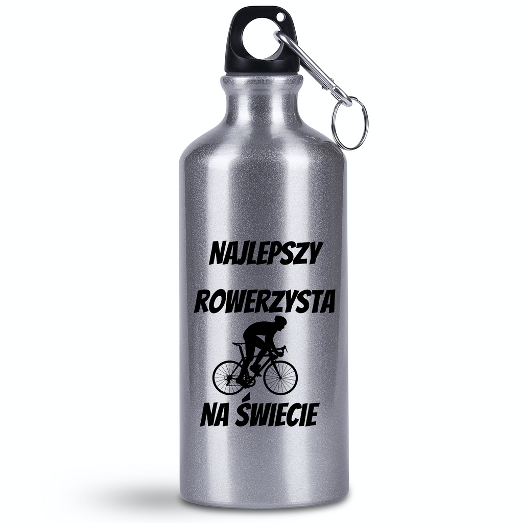 Bidon srebrny 500 ml na rower z nadrukiem "Najlepszy rowerzysta na świecie" – dla rowerzysty #7