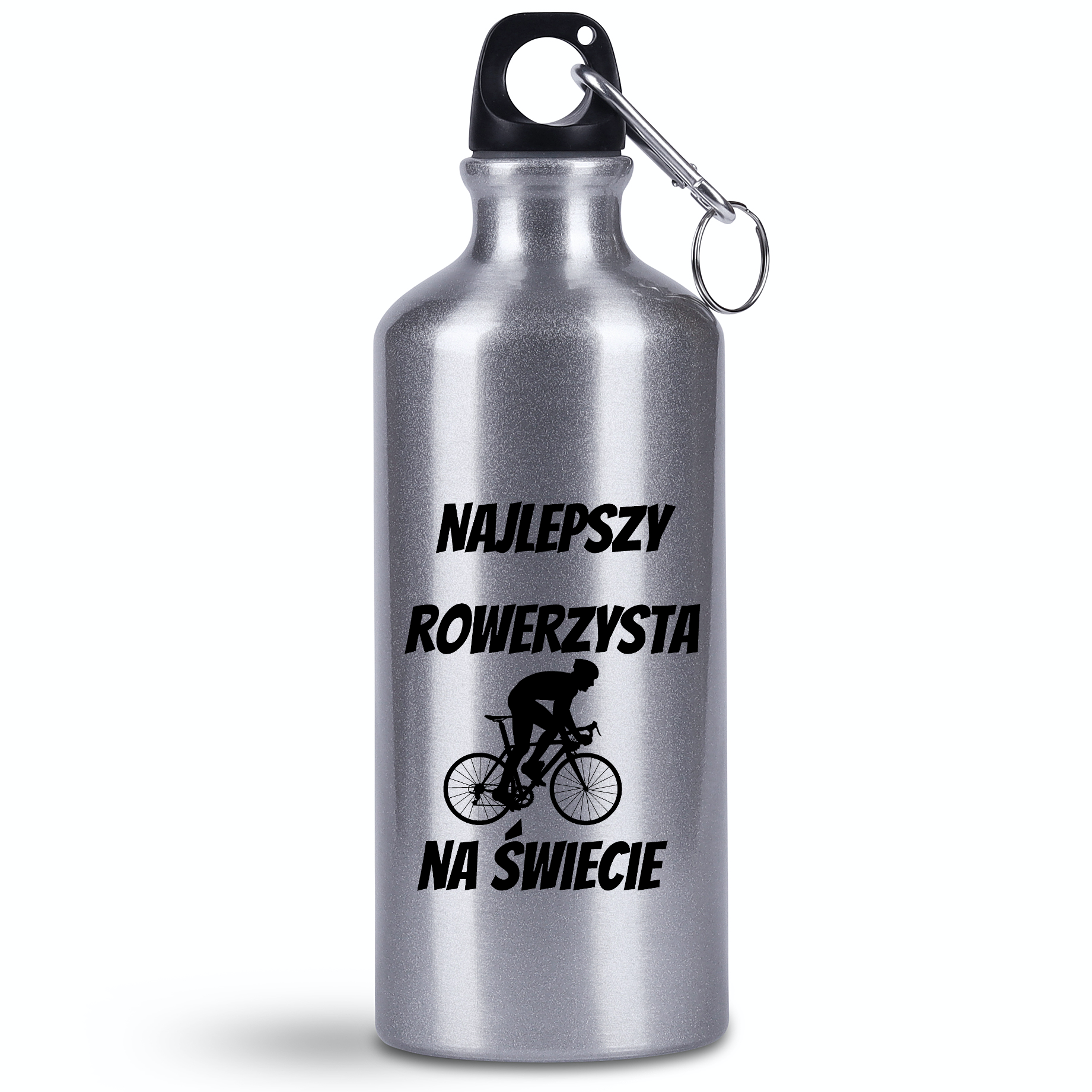 Bidon srebrny 500 ml na rower z nadrukiem "Najlepszy rowerzysta na świecie" – dla rowerzysty #7