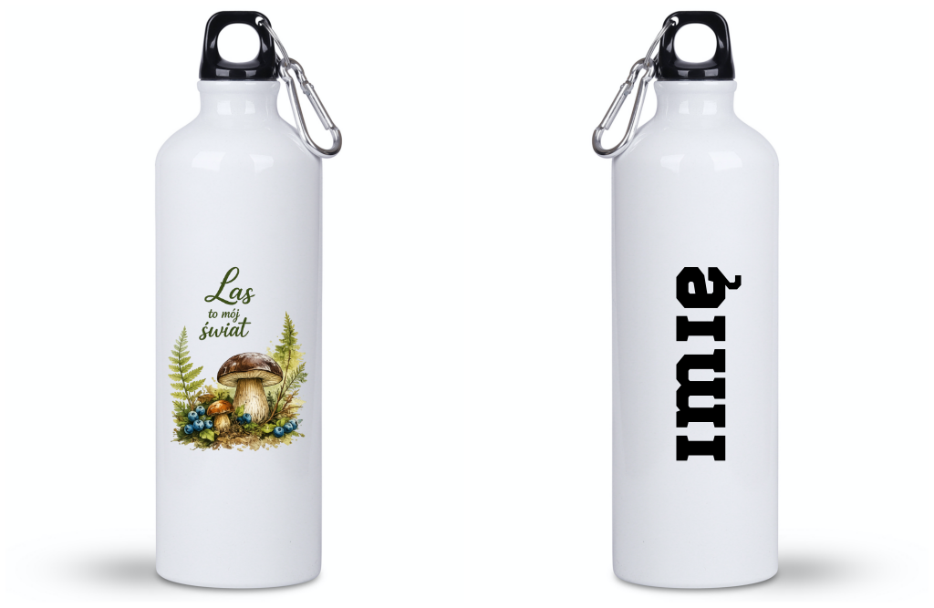 Butelka biała 800 ml z nadrukiem „Las to mój świat” – na grzyby, do lasu #9