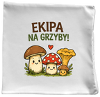 Poduszka prezent dla grzybiarzy z nadrukiem „Ekipa na grzyby” i grafikami grzybów #11