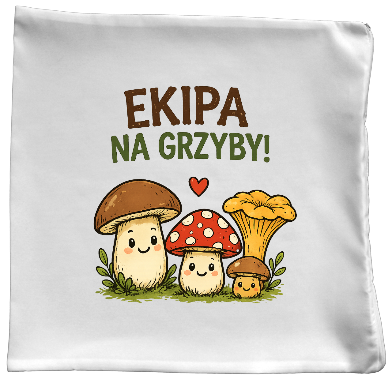 Poduszka prezent dla grzybiarzy z nadrukiem „Ekipa na grzyby” i grafikami grzybów #11