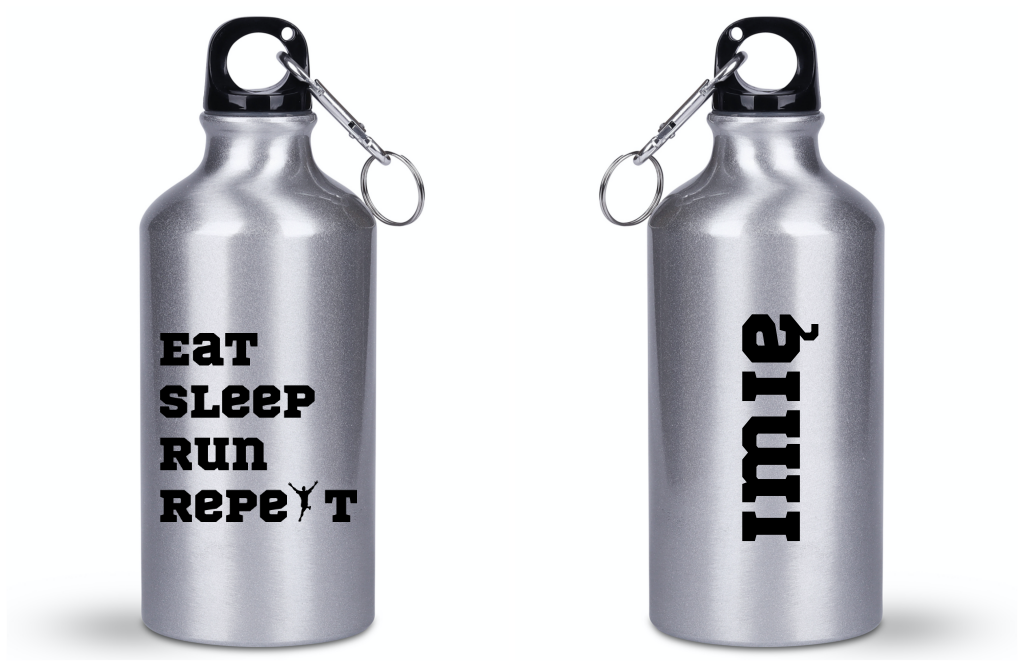 Butelka srebrna męska 400 ml z nadrukiem "Eat Sleep Run Repeat" – bieganie #11