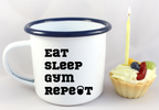 Kubek emaliowany biały z nadrukiem "Eat Sleep Gym Repeat" – siłownia #6