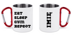 Kubek biały z czerwonym karabińczykiem i nadrukiem „Eat Sleep Gym Repeat” – na siłownię #7