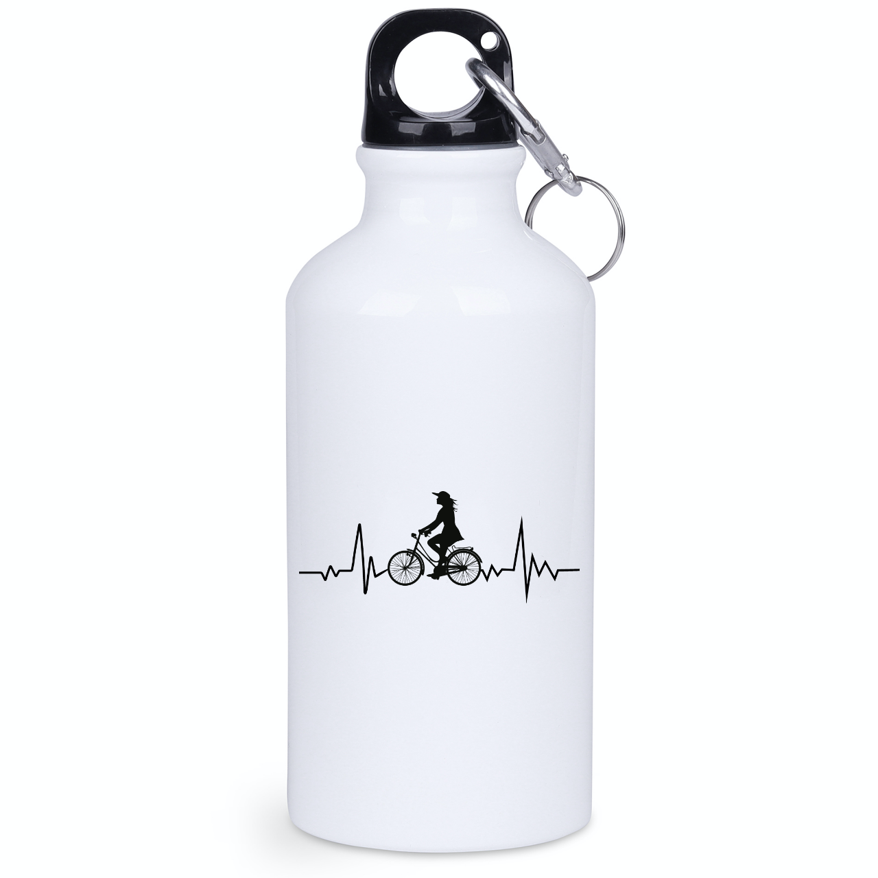 Butelka biała 400 ml z grafiką rowerowe EKG, linia życia - dla rowerzystki #2