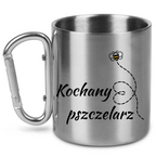 Kubek metalowy ze srebrnym karabińczykiem z nadrukiem „Kochany pszczelarz” – pszczelarstwo #6