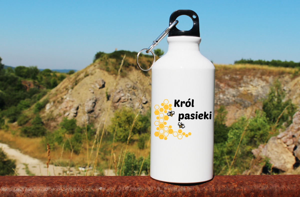 Bidon biały 400 ml z nadrukiem „Król pasieki” – pszczelarstwo #10