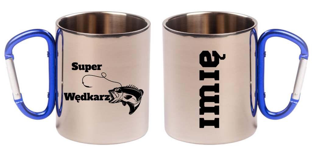 Kubek metalowy 300 ml z niebieskim karabińczykiem i nadrukiem "Super Wędkarz" – wędkarstwo #5