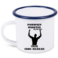 Kubek emaliowany biały pamiątka po maratonie + imię i czas – bieganie #10