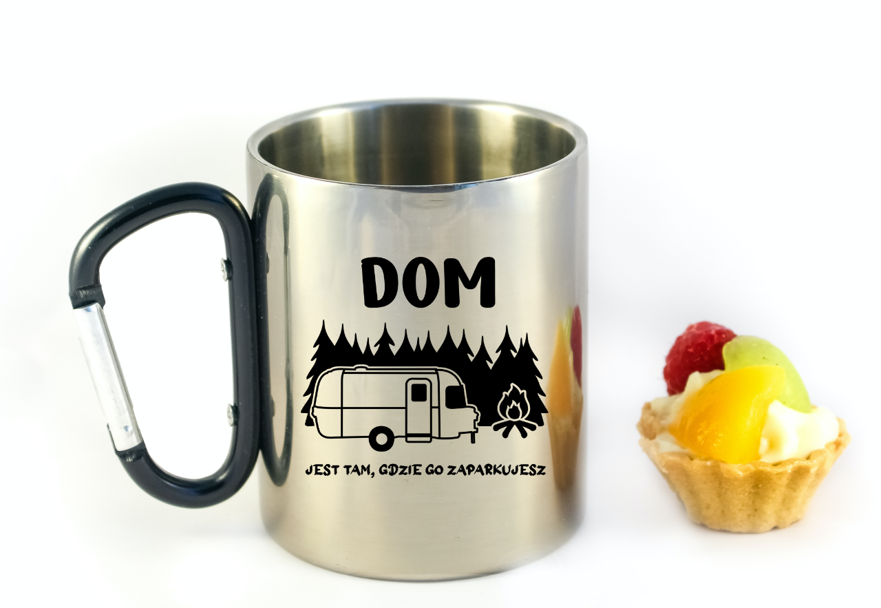 Kubek z czarnym karabińczykiem i nadrukiem „Dom jest tam, gdzie go zaparkujesz” – camping, camper #6