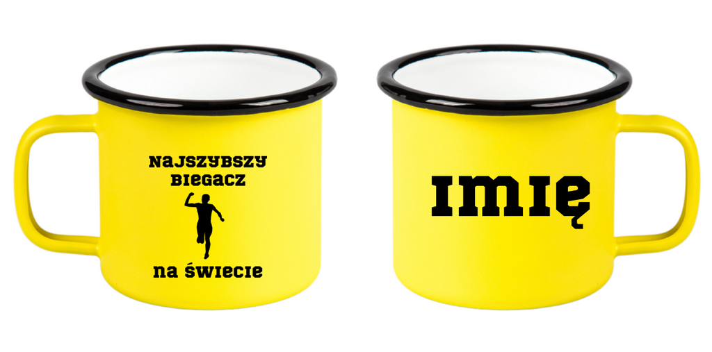Kubek emaliowany żółty z nadrukiem "Najszybszy Biegacz na Świecie" – bieganie #4