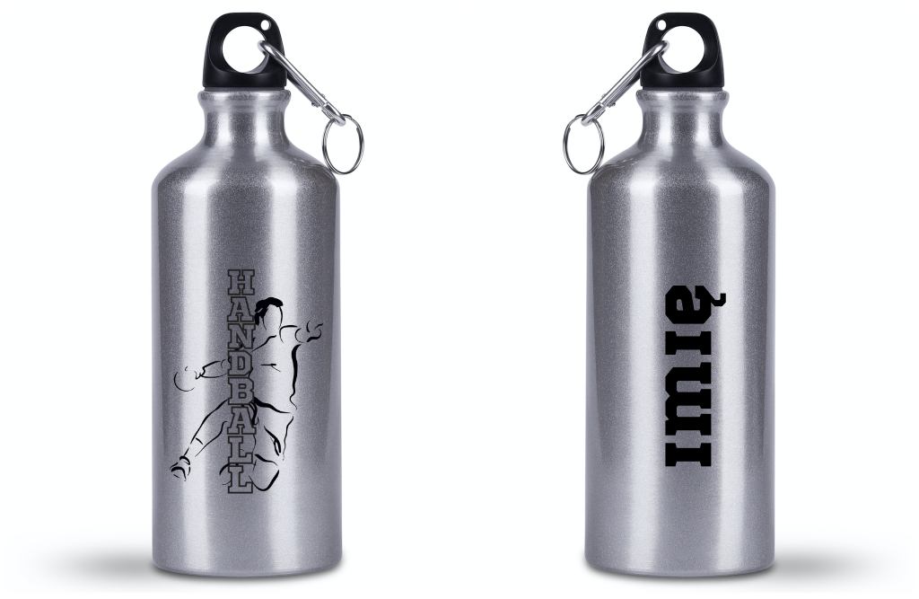 Butelka srebrna 500 ml – piłka ręczna, napis "HANDBALL" #1