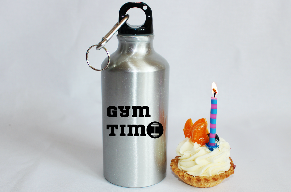 Bidon srebrny 400 ml z nadrukiem "Gym Time" - siłownia #1