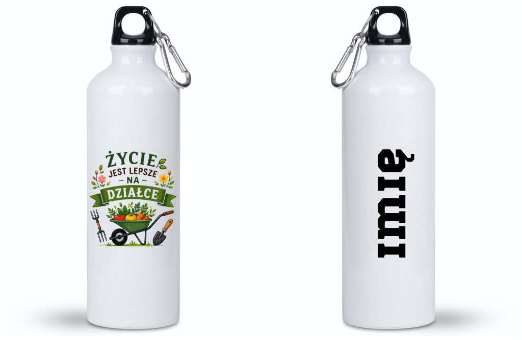 Butelka biała 800 ml z nadrukiem „Życie jest lepsze na działce” – działka, ogród #3