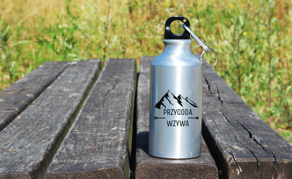 Butelka srebrna 400 ml z nadrukiem „Przygoda wzywa” - #5