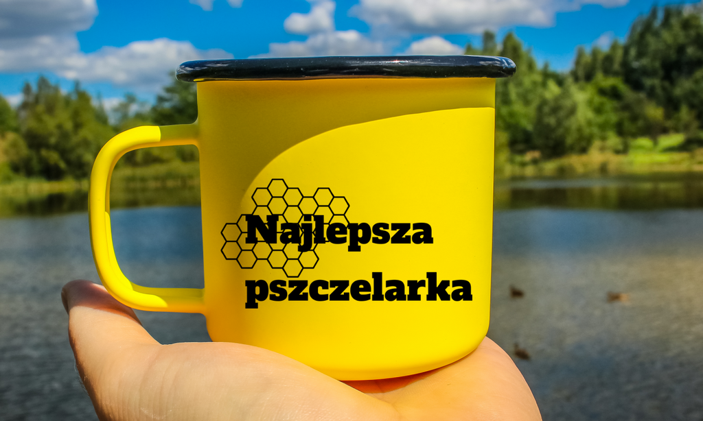 Kubek emaliowany żółty z napisem "Najlepsza pszcelarka" – pszczelarstwo #3