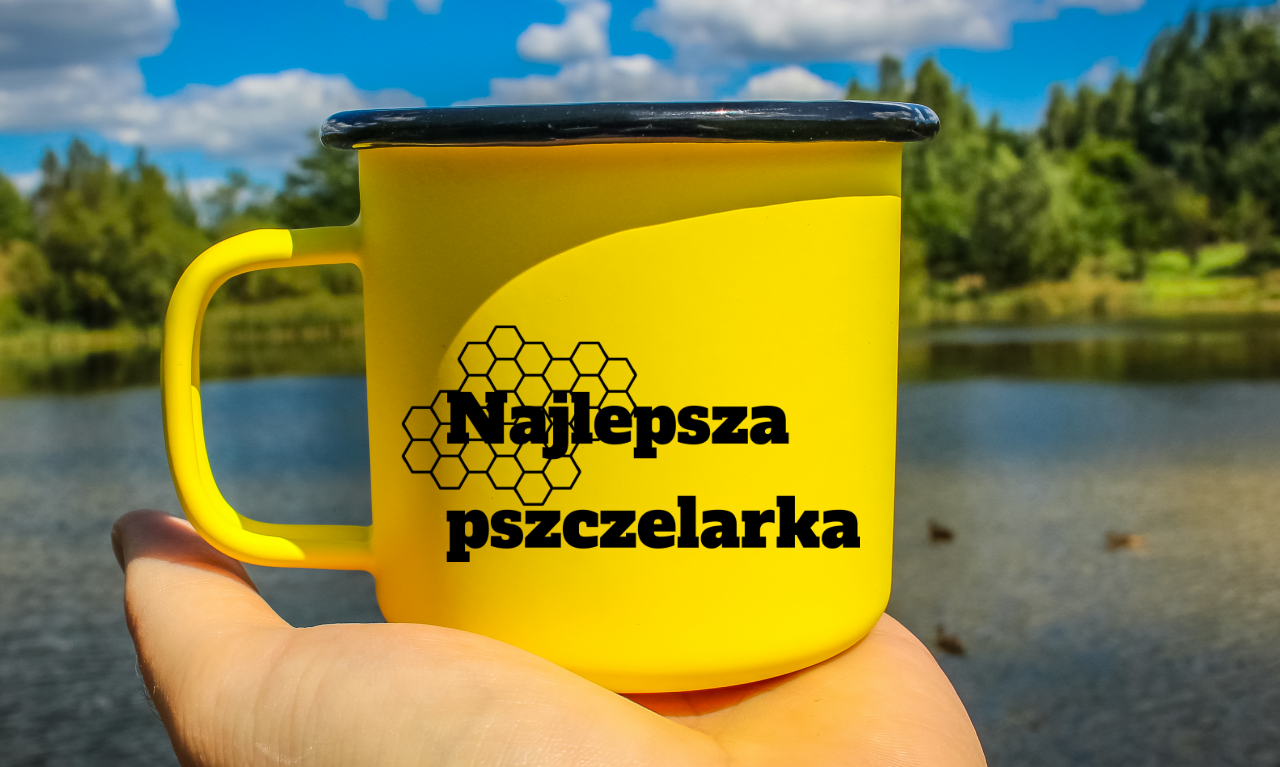 Kubek emaliowany żółty z napisem "Najlepsza pszcelarka" – pszczelarstwo #3