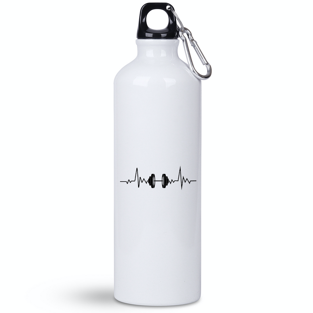 Butelka biała 800 ml na siłownię z linią życia i grafiką hantli – siłownia #5