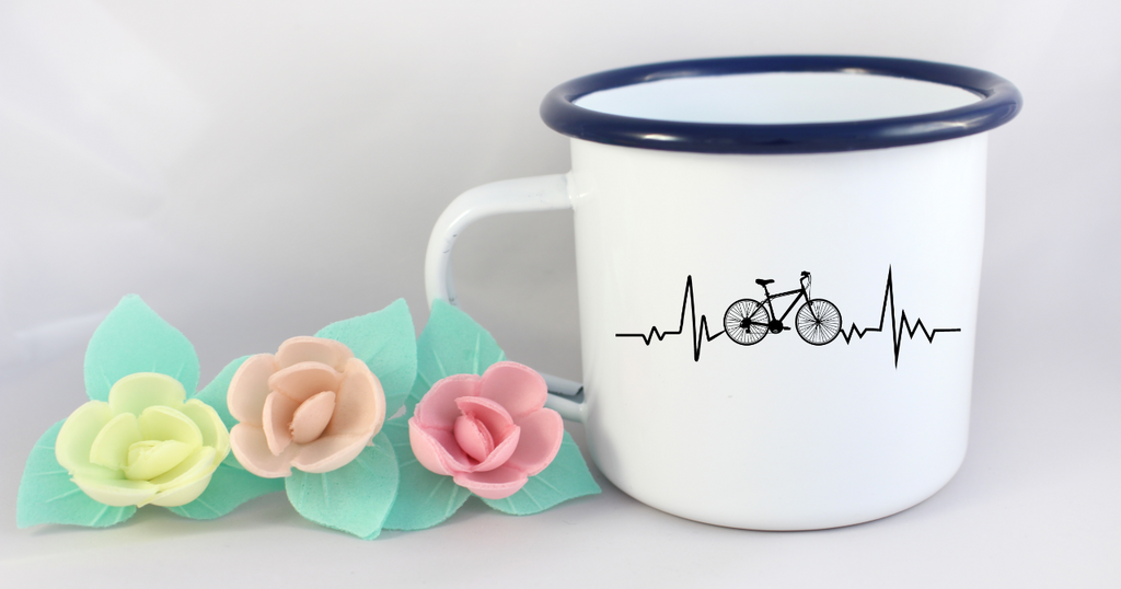 Kubek emaliowany biały z grafiką "Rowerowe EKG" – dla rowerzystów #4