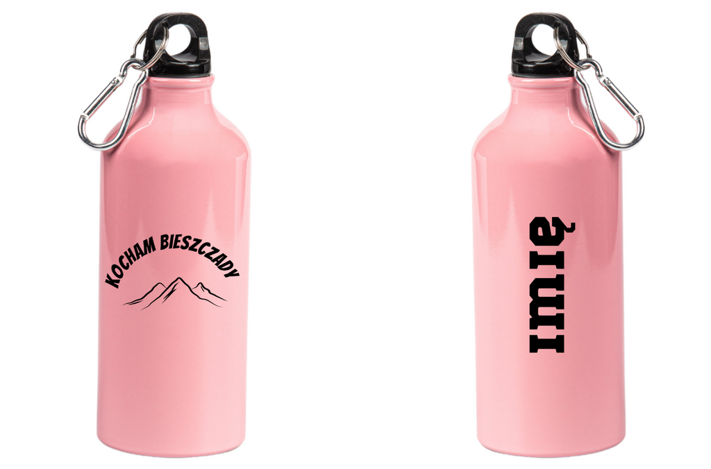 Butelka różowa 600 ml z nadrukiem „Kocham Bieszczady” – góry #2