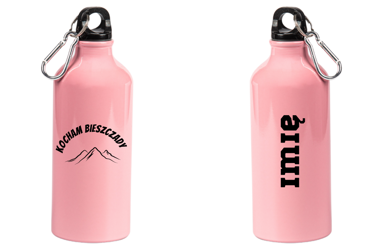 Butelka różowa 600 ml z nadrukiem „Kocham Bieszczady” – góry #2