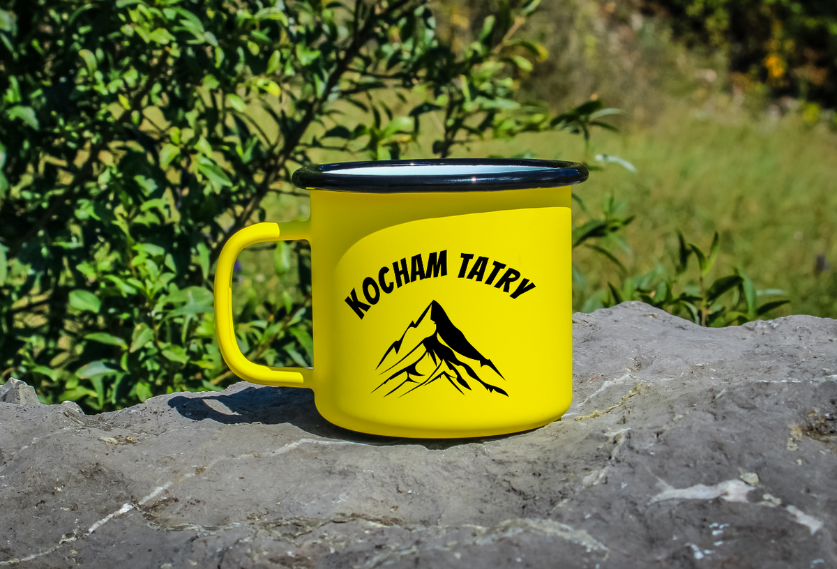 Kubek emaliowany żółty z nadrukiem „Kocham Tatry” – góry, Podhale, Tatry #3