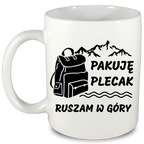 Kubek biały z nadrukiem „Pakuję plecak, ruszam w góry” #3