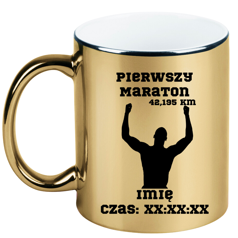 Kubek złoty – pamiątka po pierwszym maratonie + imię i czas – bieganie #10