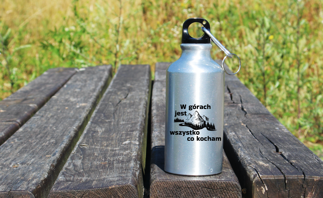 Butelka srebrna 400 ml z nadrukiem „W górach jest wszystko co kocham” #3