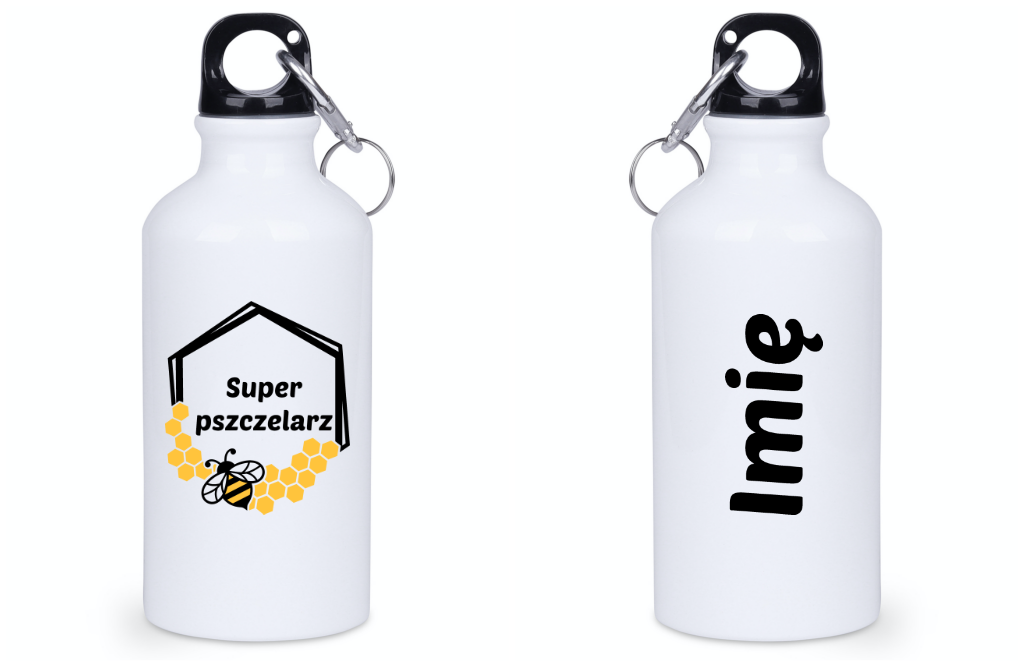 Bidon biały 400 ml z nadrukiem „Super pszczelarz” – pszczelarstwo #11
