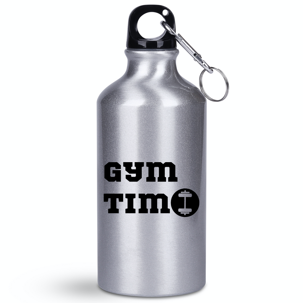 Bidon srebrny 400 ml z nadrukiem "Gym Time" - siłownia #1