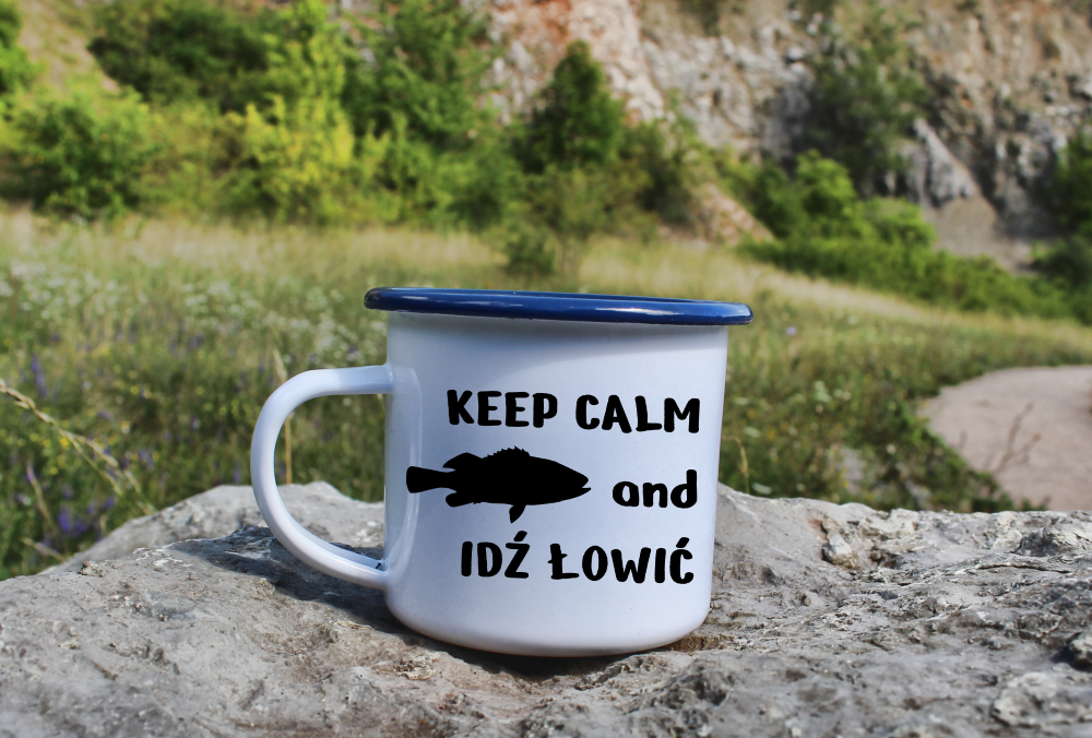 Kubek emaliowany biały z nadrukiem "KEEP CALM and IDŹ ŁOWIĆ" #6