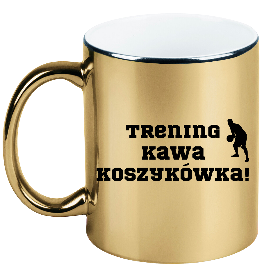 Kubek złoty z nadrukiem "Trening Kawa Koszykówka" #1