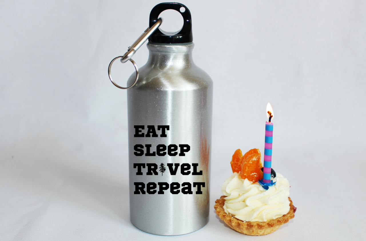Butelka srebrna 400 ml z nadrukiem „Eat Sleep Travel Repeat” – podróż, przygoda, przyroda #5