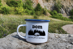 Kubek emaliowany biały z nadrukiem „Dom jest tam, gdzie go zaparkujesz” – podróż, camping, camper #4