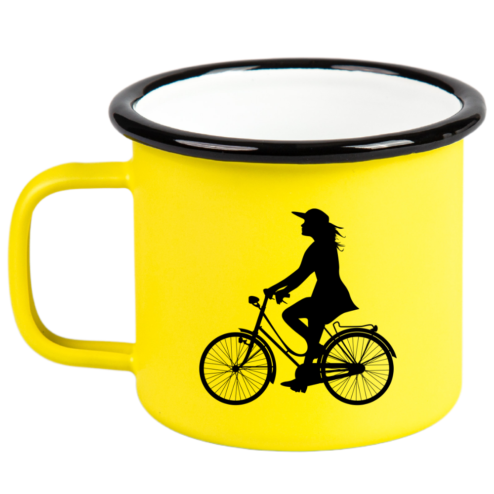 Kubek emaliowany żółty z nadrukiem roweru i imieniem do wyboru – dla rowerzystki #6