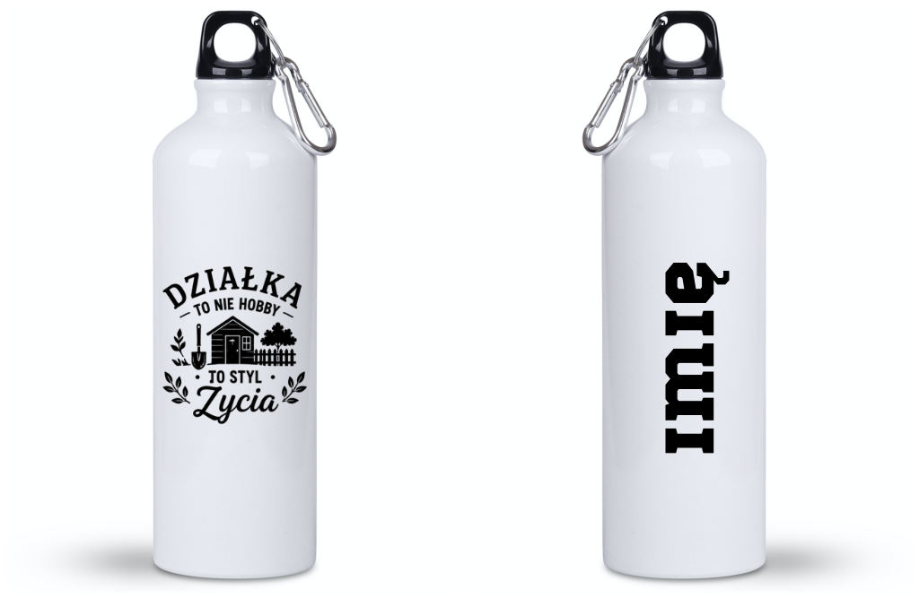 Butelka biała 800 ml z nadrukiem „Działka to nie hobby, to styl życia” – działka, ogród #7