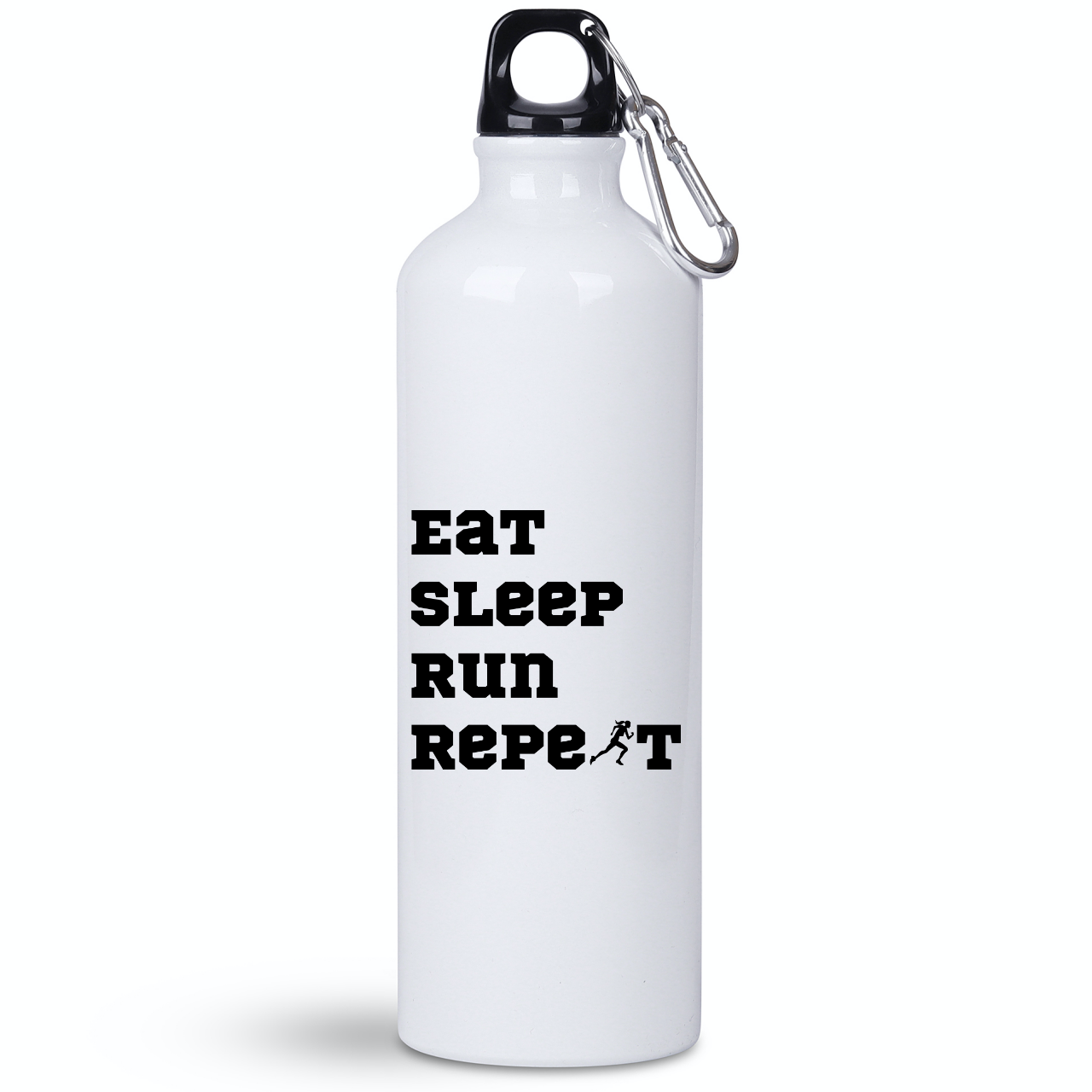 Bidon dla pań biały 800 ml z nadrukiem "Eat Sleep Run Repeat" – bieganie #10