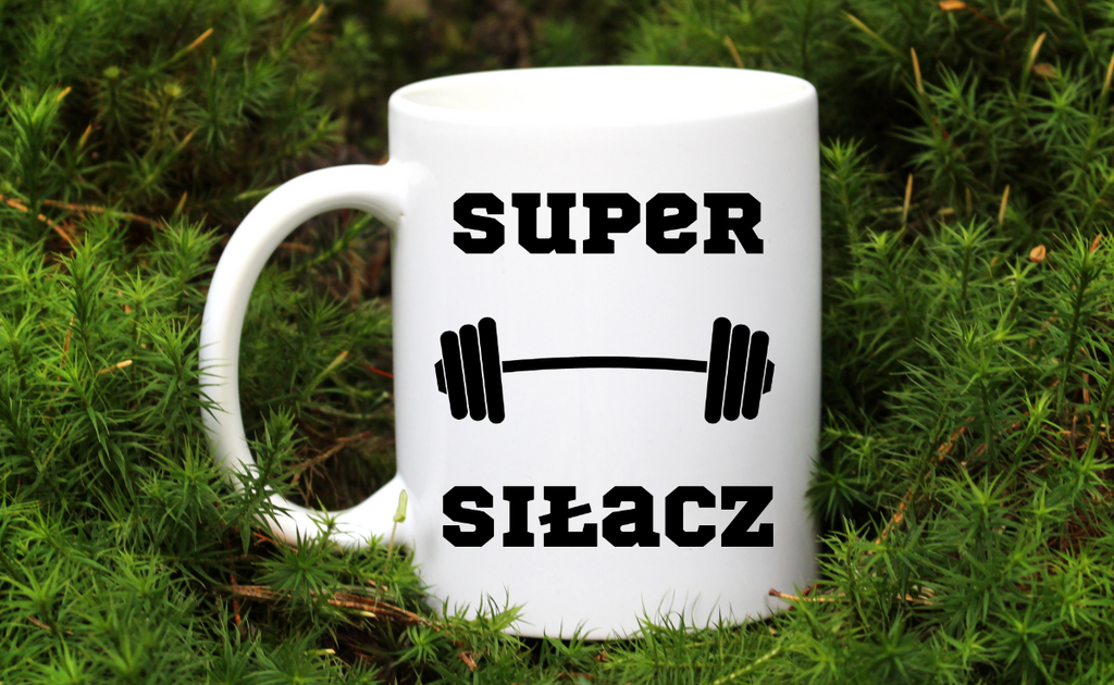 Kubek biały z nadrukiem „Super Siłacz” – na prezent, siłownia #3