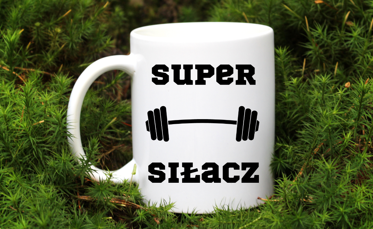 Kubek biały z nadrukiem „Super Siłacz” – na prezent, siłownia #3