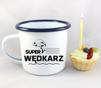 Kubek emaliowany biały z nadrukiem "Super wędkarz" #11