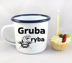 Kubek emaliowany biały z nadrukiem "Gruba ryba" #12