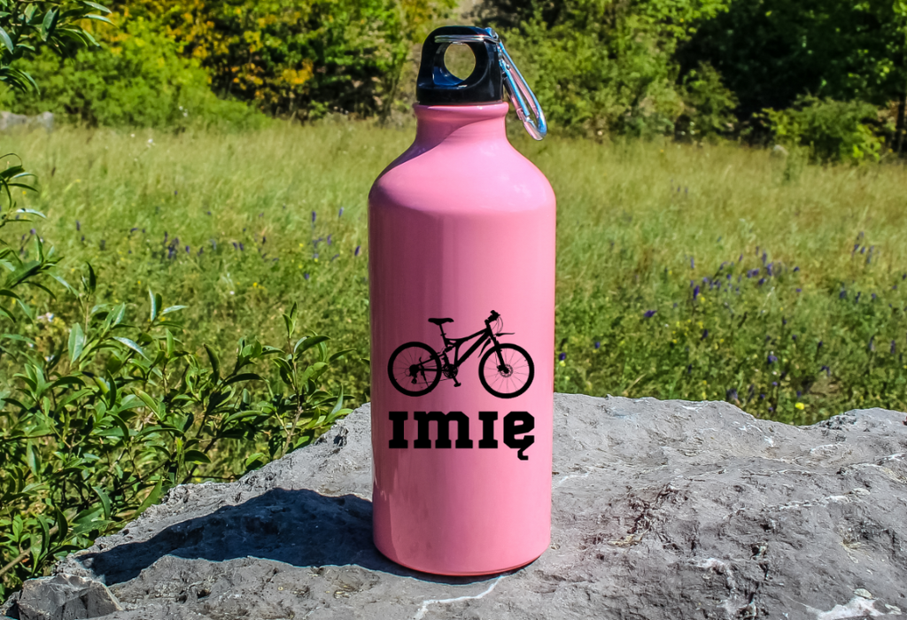 Butelka różowa 600 ml z grafiką roweru oraz imieniem do wyboru #4