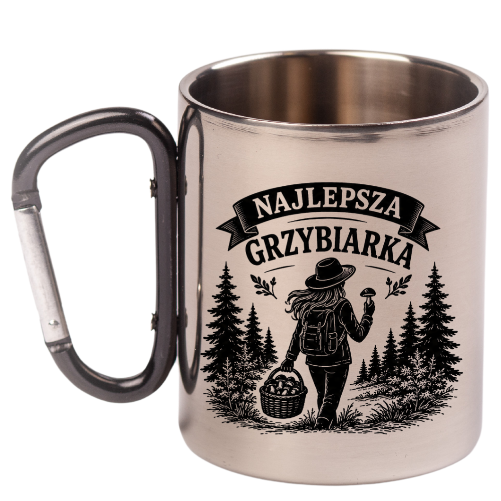 Kubek z czarnym karabińczykiem z nadrukiem „Najlepsza Grzybiarka” – na grzyby #3