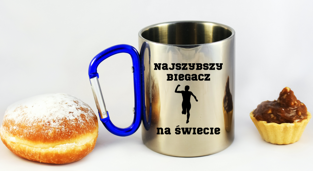 Biegowy kubek karabińczyk niebieski z nadrukiem "Najszybszy Biegacz na Świecie" #4